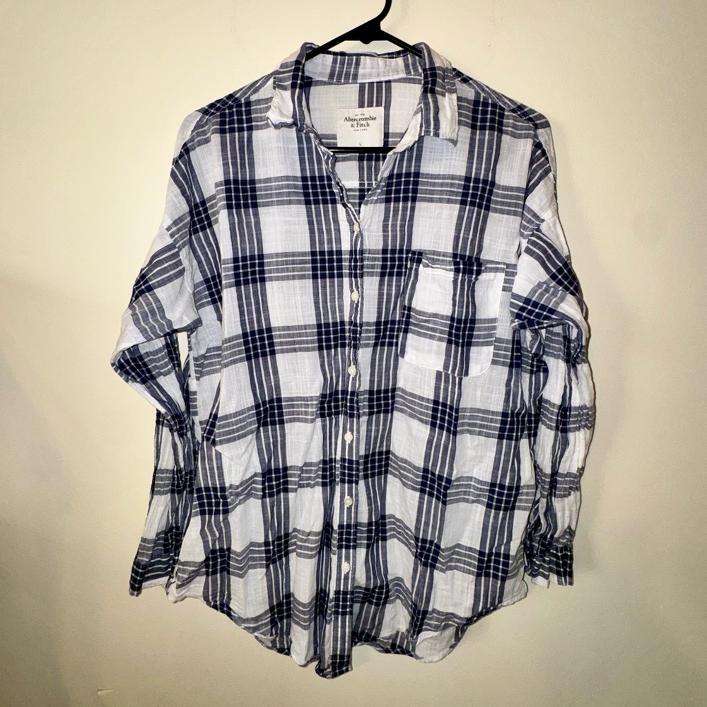 Abercrombie & Fitch Blue and White Plaid Lightweight 100% Cotton Shirt